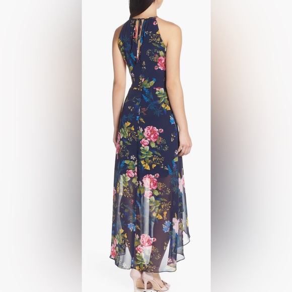 Eliza J Dresses & Skirts - NWT Eliza J Navy Floral Print Chiffon High/Low Halter Midi Dress